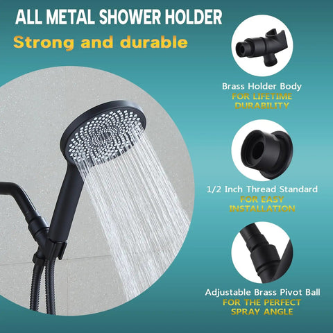 Premium Solid Brass Handheld Shower Head Holder With Adjustable Swivel Pivot Ball And Sleek Matte Black Finish For The Ultimate Bath Flex Wall Mount Bracket Featuring Heavy Duty Build And Quick Install For A Slick Daily Routine