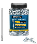 Jar of 600Pcs Size 8 By 1 Inch Pocket Hole Screws For Woodworking with zinc coating and included 150mm drive bit.