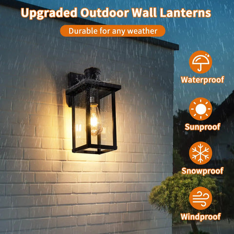 2 Pack Motion Sensor Outdoor Wall Lights Dusk To Dawn Matte Black Porch Lanterns For Exterior Garage And Patio in rain