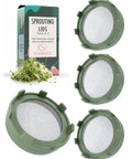 Sprouting Lids For Wide Mouth Mason Jars Set Of 4 with microgreens and packaging, 316 Stainless Steel Mesh Strainer Lids in Sage Green