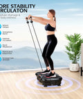 Woman exercising on Vibration Plate Exercise Machine With Bluetooth And Remote Control, 1 To 999 Speed Settings, in home gym.