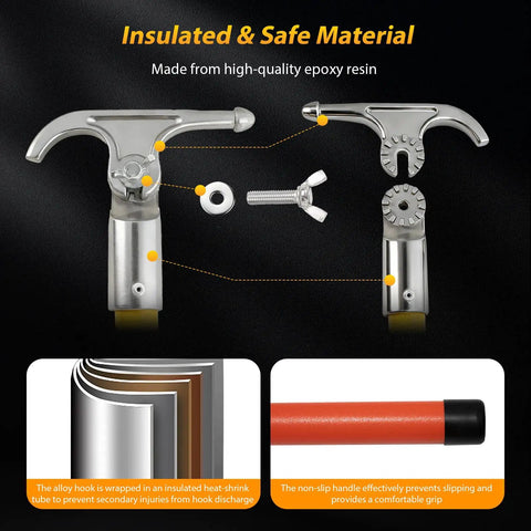Insulated rescue hook and components for 13.1Ft Telescopic Hot Stick Is Tough As Nails With 35KV Insulated Rescue Hook And Pole
