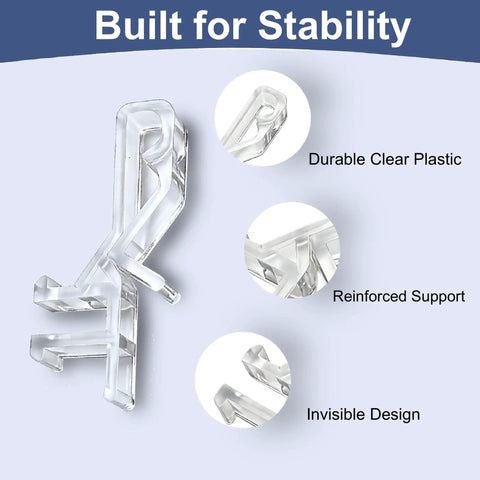 20 Piece Hidden Channel Valance Clips For One Seven Eighth Inch Blinds showing clear plastic clip with reinforced support and invisible design.