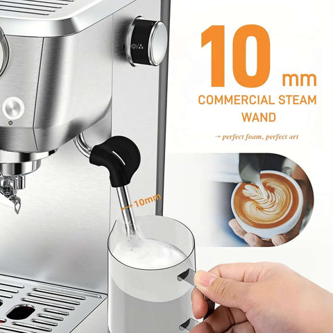 20 Bar Espresso Machine With Professional 10mm Milk Frother Steam Wand Stainless Steel Coffee Maker for Home Use close-up