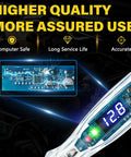 Upgraded Automotive Buzzer Test Light 4-72V DC Circuit Tester With Anti-Lost Needle Guard, Integrated Protection, Portable LED Indicator, Easy Carry Vehicle Electrical Diagnostic Tool showing digital display and LEDs