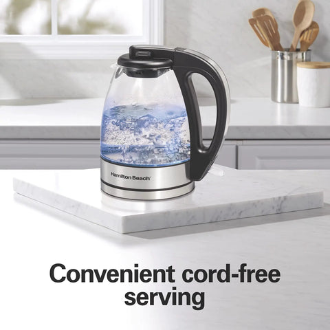 Glass Electric Tea Kettle 1 Liter 1500W Fast Boil Cordless Pour-Over With Auto Shutoff Boil-Dry Protection BPA Free Soft Blue LED