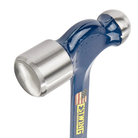 Close-up of 32 Oz Ball Peen Hammer for Metalworking, forged steel construction with shock reduction grip, USA made