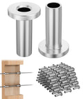 Beefy Stainless Steel Cable Railing Sleeves For Wood Posts, 50 Pack, with drill bit, showcasing T316 marine-grade protection.
