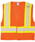 Men's High Vis Reflective Breakaway Safety Vest With Contrast Mesh And Quick Hook Closure Ansi Class Two Jobsite Ready Traffic Control Utility Gear Lime Orange Trim Real Big Size Built Tough front view showing reflective trim.