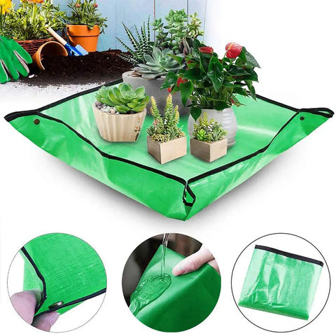 2Pack Plant Repotting Square Mats Foldable 39.3 Inch Garden Transplanting Work Cloth Waterproof Dirty Catcher Tarp in use