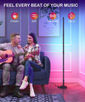 Couple enjoying music with Smart RGB Corner Floor Lamp With WiFi App Control Alexa and Google Assistant 63 inch LED light