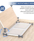 Must Have New Magic Racks Door Painting Drying Rack Set demonstrating 360° rotatable design holding a wooden panel and a door