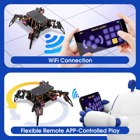 Programmable Bionic Spider Robot Kit For Kids 8 12 Teens And Adults, Cool DIY Robotics Building Toy With Walking Crawling Bots, App Remote Control, ESP8266 Control Board, STEM Science Kit Gift. WiFi app-controlled spider robot