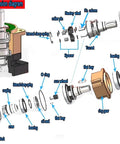 PLG single-stage explosion diagram showcasing components of Top Shelf Planetary Gearbox With Hella Precise Three Arc Minute Helical Gears.