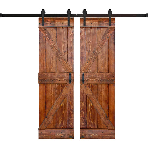 48 Inch By 84 Inch Classic Walnut Solid Wood Double Sliding Barn Door With Hardware Kit For Pantry Laundry Room Master Bath Closet Or Office Space Saving DIY Assembly Required