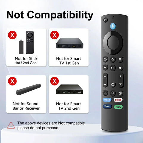 Image of Replacement Remote For Fire Stick 4K Max 4K HD Firestick 3rd Gen TV Cube Insignia And Toshiba Smart TVs With Voice Control, showing compatible devices