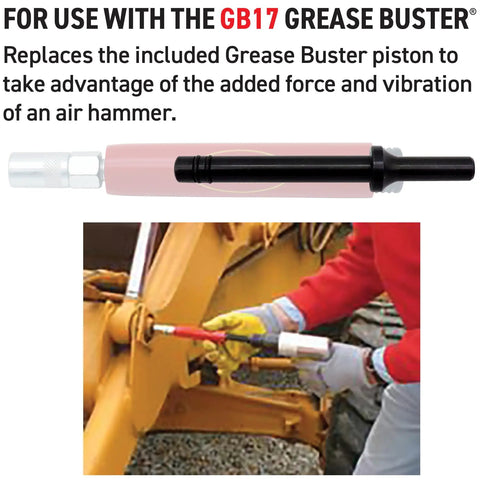 Shop Size Pneumatic Piston Accessory That Powers Through Stubborn Grease Fittings And Bearings Use With Your Pneumatic Hammer To Blow Out Clogs With High Pressure Air Black in use on machinery.