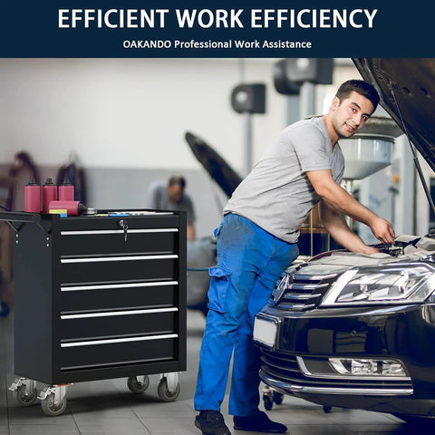 Heavy Duty 5 Drawer Metal Rolling Tool Chest With Wheels, Locking Storage Cabinet For Garage, Workshop, And Warehouse, Alloy Steel Construction Pro Grade With Powder Coated Finish, Mobile Toolbox in auto shop