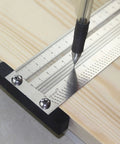 Stainless Steel Metric Marking Ruler For Woodworking High Precision Scribing Gauging Tool on wood surface with pencil marking