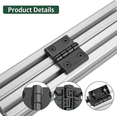 2 Pack 4040 Zinc Alloy Hinges For Aluminum Extrusion Profiles 180 Degree Adjustable Folding Door Hinge in focus on aluminum profile