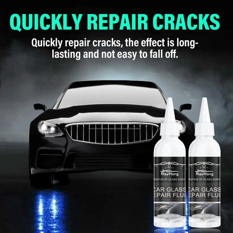 Crack Repair Kit 2026 Upgrade Nano Glass Repair Liquid For Cracks And Chips Quick Fix For Windshields Windows And Mirrors All Crack Types Automotive Glass Repair Tool 2 Pack shown with car in background