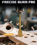 COMOWARE spade drill bit, gold titanium-coated carbon steel, 3/8–1 in range, front view drilling wood