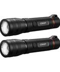G60R 1000 Lumen Waterproof Rechargeable LED Flashlight Two Pack with Twist Focus Optic in black aluminum with side view