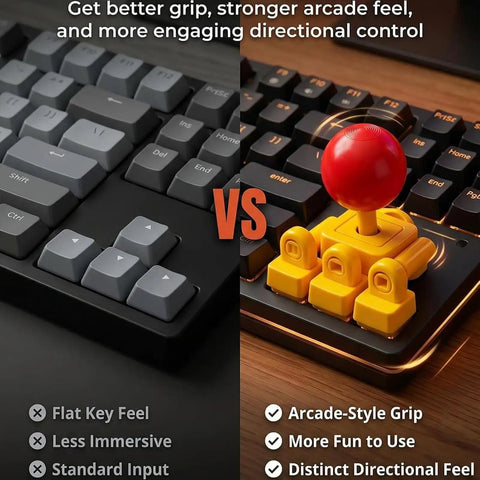 Turn Your Keyboard Into An Arcade Stick With A Four Key Linkage Mod For Fighting Games 3D Printed WASD To Joystick Keycap Kit Tool Free Install DIY Mini Controller For Retro Gaming Emulators And Arcade Style Play, red joystick on mechanical keyboard