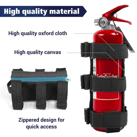 Adjustable Roll Bar Fire Extinguisher Mount For Jeep Wranglers And Other SUVs, 3 Lb Capacity, Black With Quick Disassembly Zipper