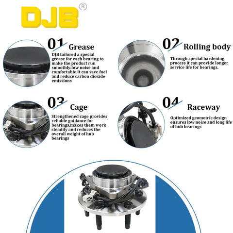Diagram of Front Wheel Hub and Bearing Assembly 515054 For 1999-2006 Chevy Silverado 1500 showing grease, cage, raceway, and body.