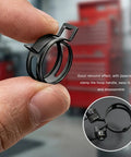 Close-up of 6mm manganese steel clamp, 20 Piece One Quarter Inch Inside Diameter Spring Band Clamps Set for Vehicle Fuel Lines and Vacuum Water Pipes