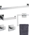 Five Piece Brushed Nickel Towel Bar Set For Modern Bathrooms Stainless Steel Wall Mounted 23.6 Inch Square Hardware Kit