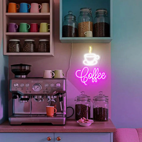 Coffee Cup LED Neon Sign For Home, Cafe, Bar, Or Office, Dimmable 3D Light Up Night Light Wall Decor above coffee machine