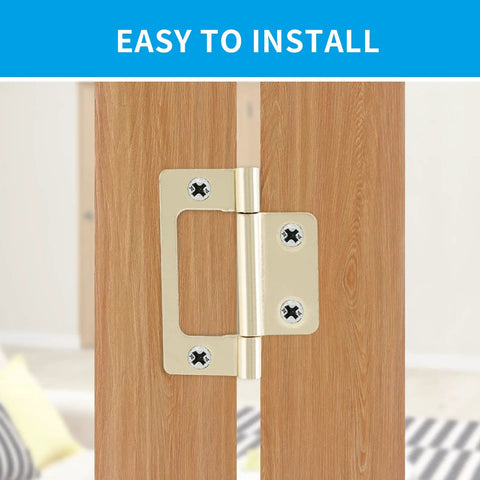 Top Shelf Non Mortise Door Hinges, 2 Inch Imitation Gold Finish, 12 Pack With Hardware for easy installation on wooden doors.