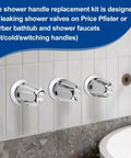 Three Piece Shower Knob Replacement Kit For Price Pfister And Gerber Faucets installed on tiled bathroom wall