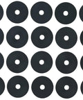 Neoprene Fender Washer Set 1/4 Inch Thick, 1-1/4 Inch Outer Diameter, 20 Pack Black arranged in rows.