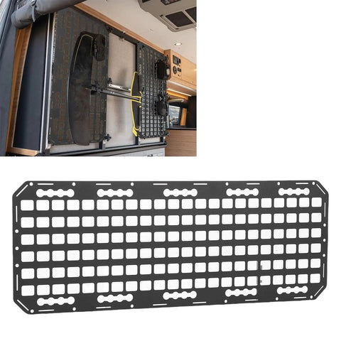 Aluminum L Track Storage Panel For Truck Bed Molle Panel Rack With Touch Fastener Straps And Elastic Cords 883x330x2mm installed in RV