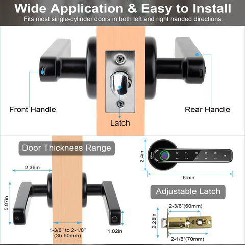 Fingerprint Door Lock Set With No Key Needed Keyless Entry And Black Keypad Code Lever Handle installation details.