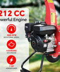 Gas Powered Wood Chipper Shredder Mulcher With 7 HP 212cc Engine 3 Blade Disc Cutter 10 Inch Wheels For Easy Mobility Heavy Duty