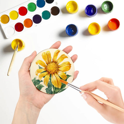 Sweet Unfinished Wood Circles For No Sweat Diy Crafting With Pack Of Thirty Six Three Inch Wooden Rounds For Paint Blank Stamps Engraving Supplies And Home Decor That Really Steals The Show, hand painting a flower on wood.