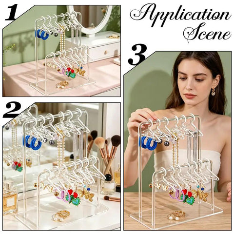 Super Sleek Acrylic Earring Holder Stand With Twenty Mini Hangers Holds Up To Sixty Pairs Two Tier Jewelry Organizer Keeps Studs Hooks And Delicate Necklaces Totally Tame Straight Up Gamechanger For Your Vanity Setup