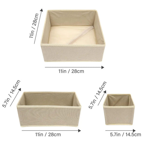 Totally Legit High Capacity Nonwoven Underwear And Sock Organizer Boxes with dimensions 11x11in and 5.7x5.7in, ideal for closet storage.
