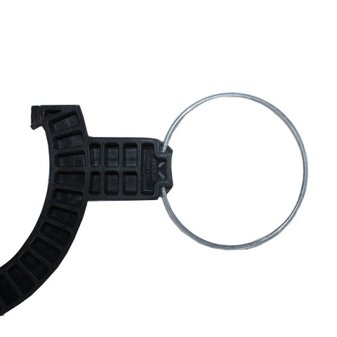 Top view of a Fast And Easy Garbage Disposal Install Tool That Lets You Set It Up In Under 60 Seconds Without An Extra Hand No Fuss Straightforward Clamp On showing circular clamp and black grip component