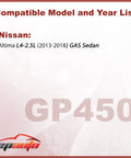 Compatibility list for Nissan Altima L4 2.5L 2013-2018 sedan for rigid panel engine air filter CA11450 replacement.