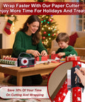 Two In One Wrapping Paper Cutter And Tape Dispenser All In One Wrapping Station No Fuss With Four Tape Refills And Two Blades For Quick Easy Gift Wrapping Ideal For Parties And Holidays Making Gift Wrapping Fast Clean And Fun. Christmas gift wrapping station on table