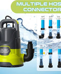 Heavy Duty Submersible Sump Pump Built Tough As Nails Features A 1.1Hp Motor That Slings 5000Gph with hose connectors.