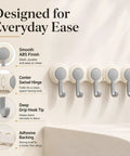 Hassle Free Peel And Stick Wall Hooks With Six Swiveling Rotating Arms For Hanging Bath Towels Kitchen Tools And Daily Gear Directly On Any Smooth Surface with smooth ABS finish.