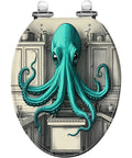 Elongated Toilet Seat Quick Release Resin for Bathroom with octopus design in a kitchen setting.