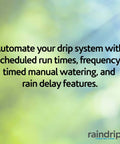 Text promoting features of Analog Three Dial Sprinkler Timer With Rain Delay For Drip Irrigation Garden.