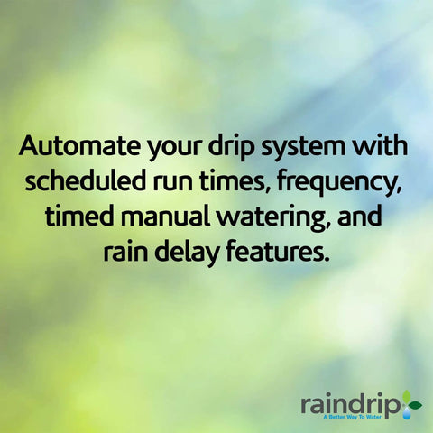 Text promoting features of Analog Three Dial Sprinkler Timer With Rain Delay For Drip Irrigation Garden.